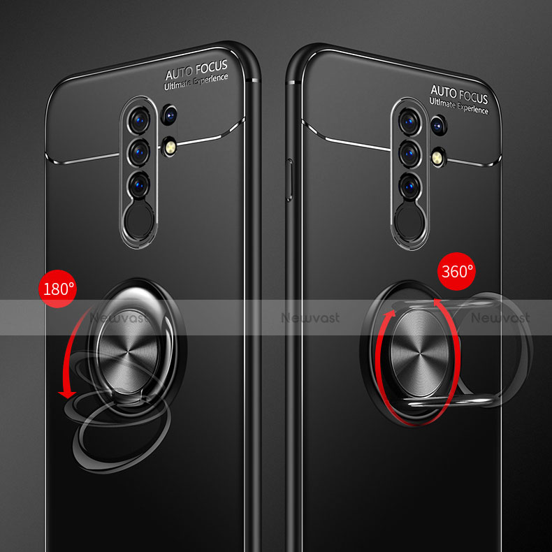 Ultra-thin Silicone Gel Soft Case Cover with Magnetic Finger Ring Stand for Xiaomi Redmi 9 Prime India