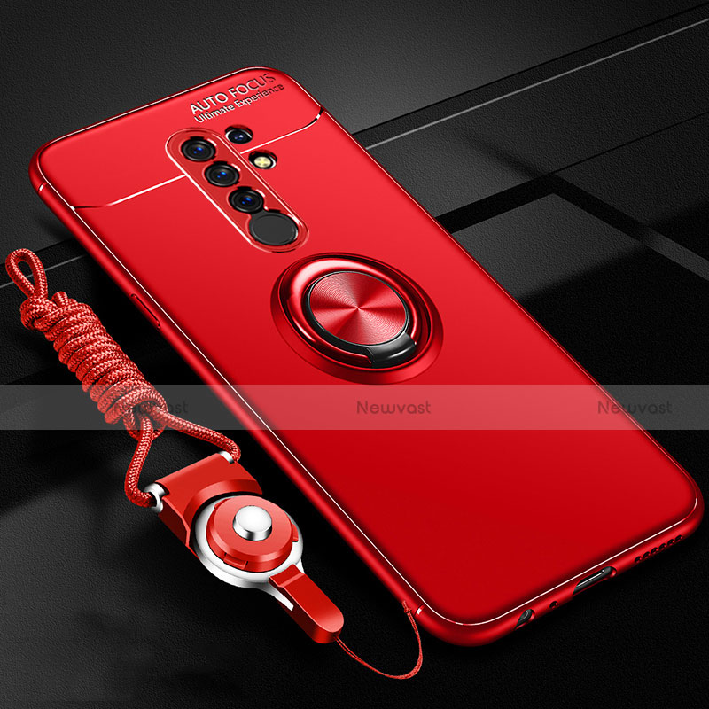Ultra-thin Silicone Gel Soft Case Cover with Magnetic Finger Ring Stand for Xiaomi Redmi 9 Red