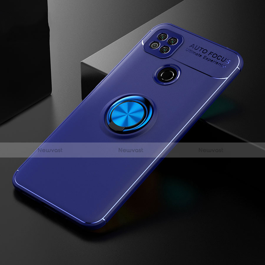 Ultra-thin Silicone Gel Soft Case Cover with Magnetic Finger Ring Stand for Xiaomi Redmi 9C NFC Blue