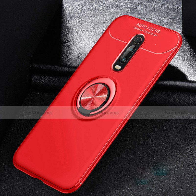 Ultra-thin Silicone Gel Soft Case Cover with Magnetic Finger Ring Stand for Xiaomi Redmi K20 Red