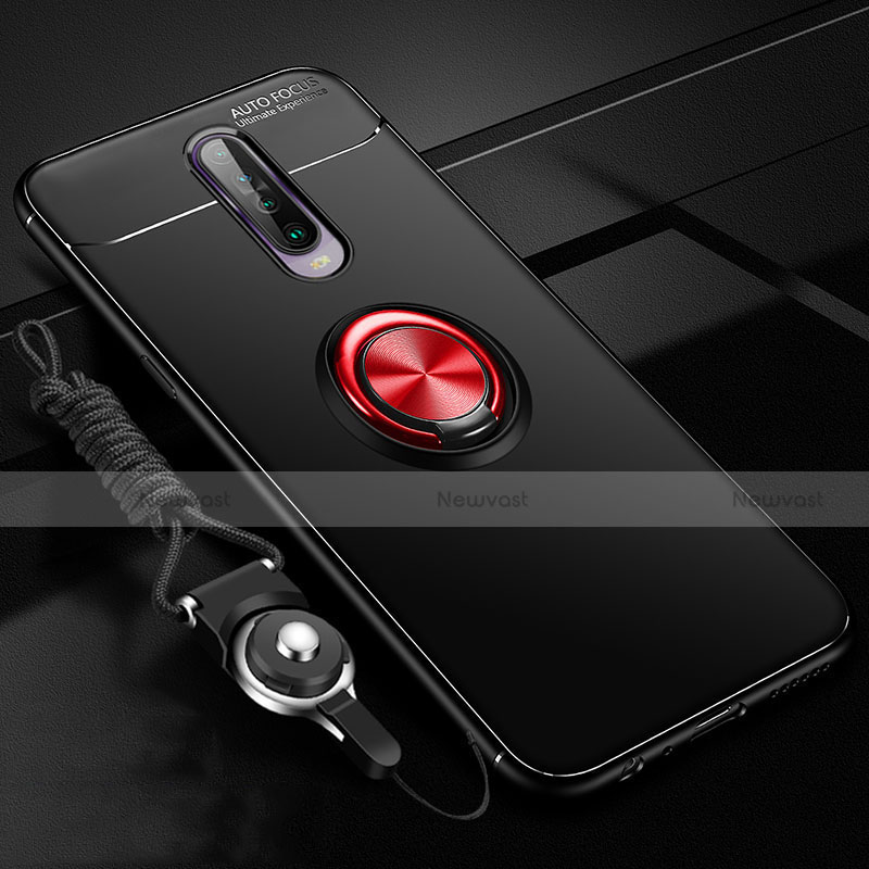 Ultra-thin Silicone Gel Soft Case Cover with Magnetic Finger Ring Stand for Xiaomi Redmi K30 5G Red and Black