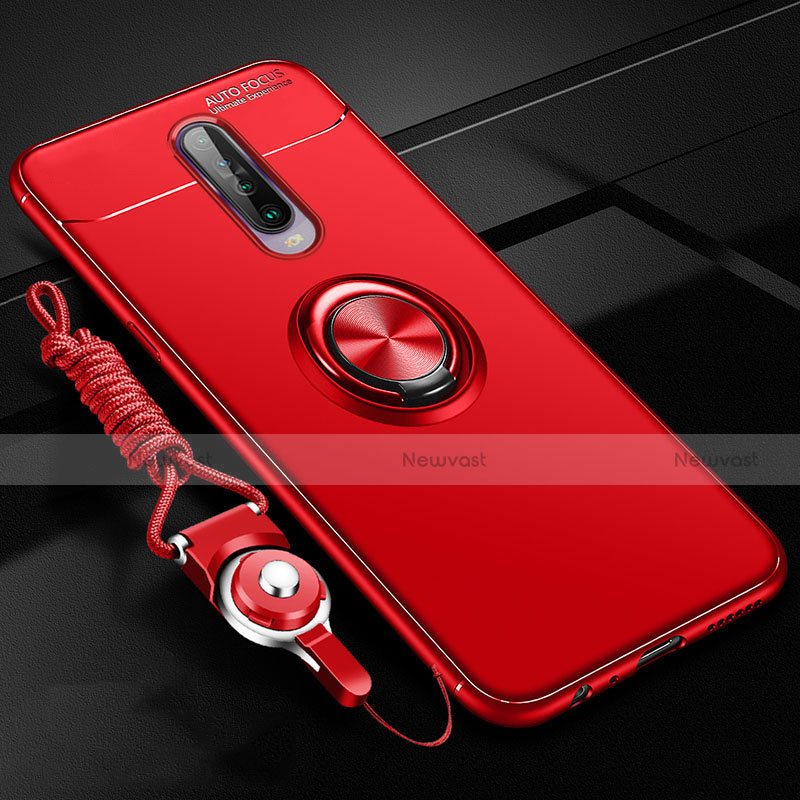 Ultra-thin Silicone Gel Soft Case Cover with Magnetic Finger Ring Stand for Xiaomi Redmi K30i 5G Red