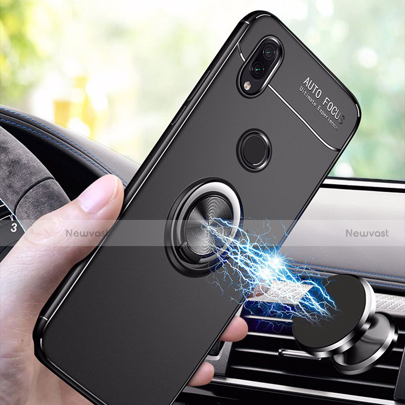Ultra-thin Silicone Gel Soft Case Cover with Magnetic Finger Ring Stand for Xiaomi Redmi Note 7 Pro