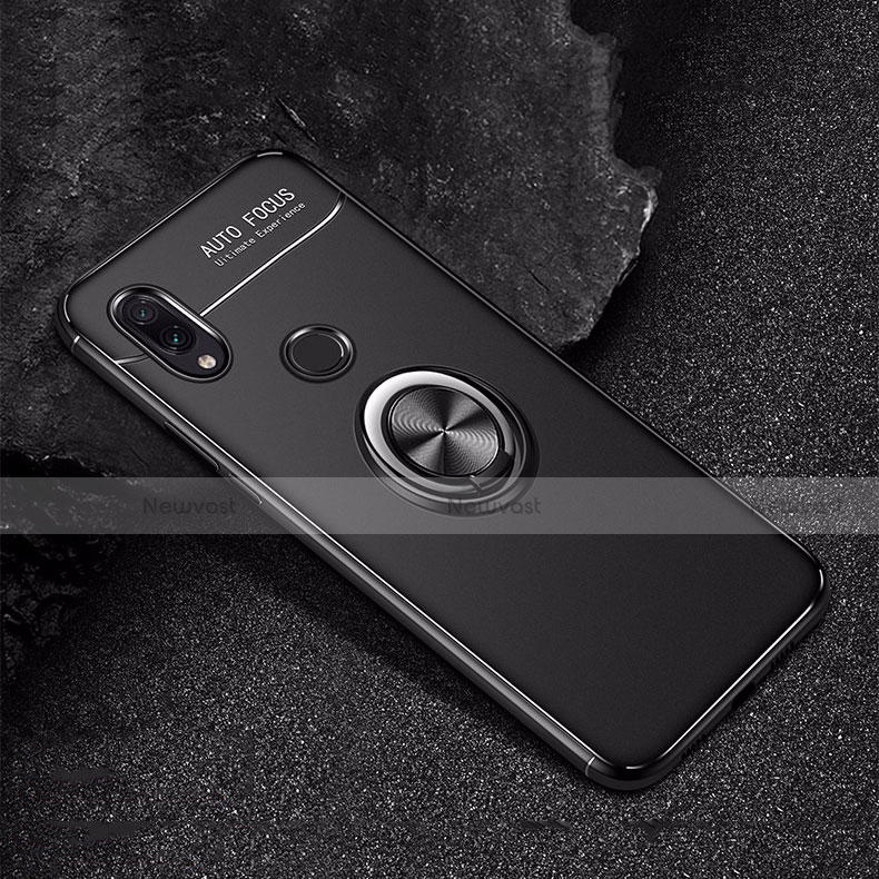 Ultra-thin Silicone Gel Soft Case Cover with Magnetic Finger Ring Stand for Xiaomi Redmi Note 7 Pro Black