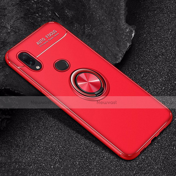Ultra-thin Silicone Gel Soft Case Cover with Magnetic Finger Ring Stand for Xiaomi Redmi Note 7 Pro Red