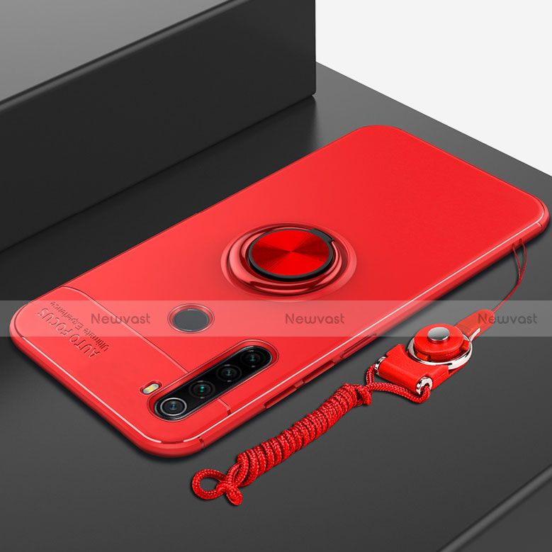 Ultra-thin Silicone Gel Soft Case Cover with Magnetic Finger Ring Stand for Xiaomi Redmi Note 8 (2021) Red