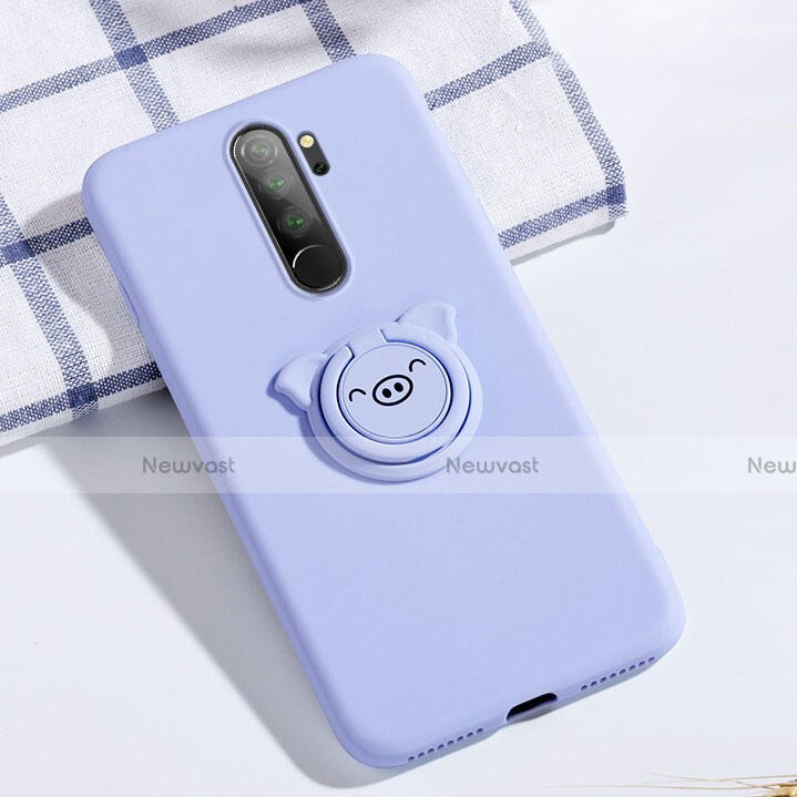 Ultra-thin Silicone Gel Soft Case Cover with Magnetic Finger Ring Stand for Xiaomi Redmi Note 8 Pro Blue