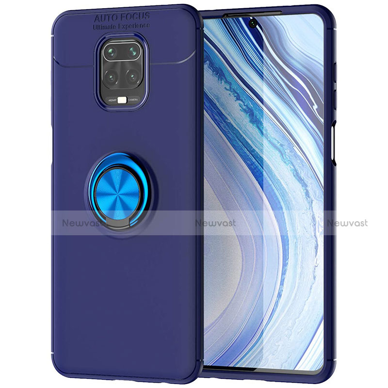 Ultra-thin Silicone Gel Soft Case Cover with Magnetic Finger Ring Stand for Xiaomi Redmi Note 9 Pro Blue
