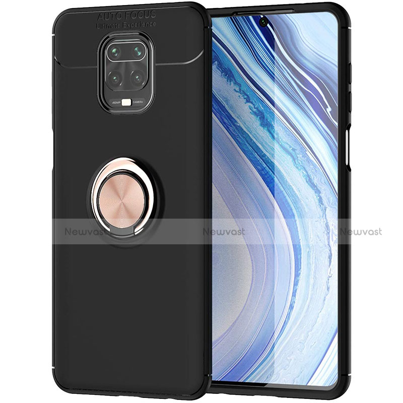 Ultra-thin Silicone Gel Soft Case Cover with Magnetic Finger Ring Stand for Xiaomi Redmi Note 9S Gold and Black