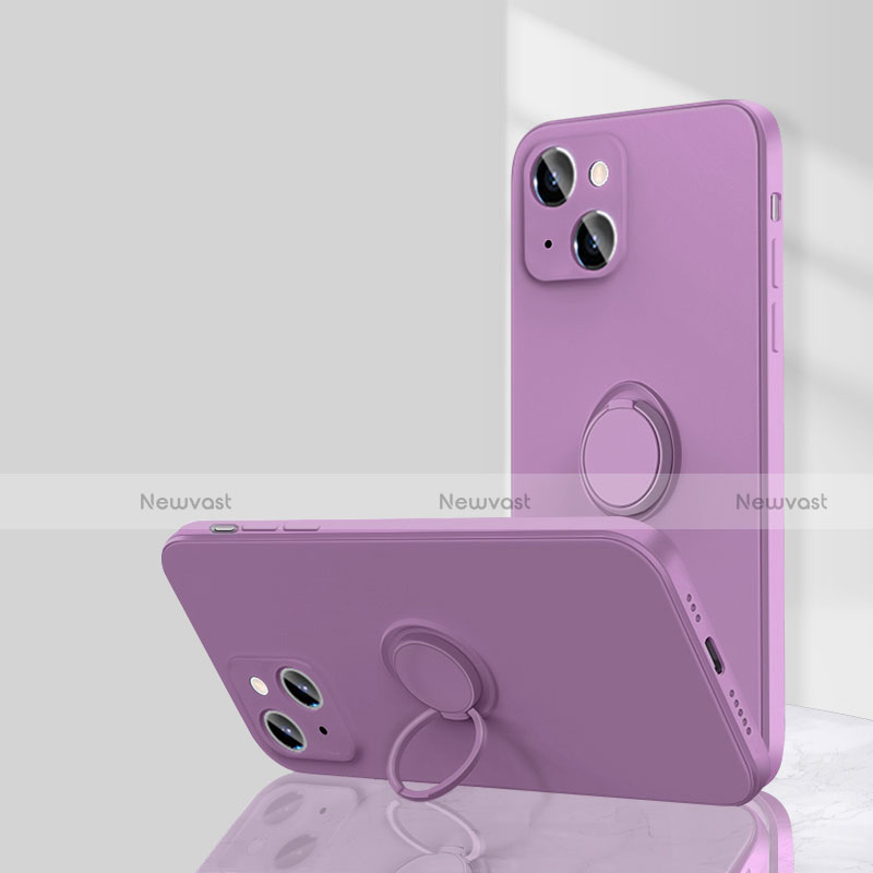 Ultra-thin Silicone Gel Soft Case Cover with Magnetic Finger Ring Stand G01 for Apple iPhone 13