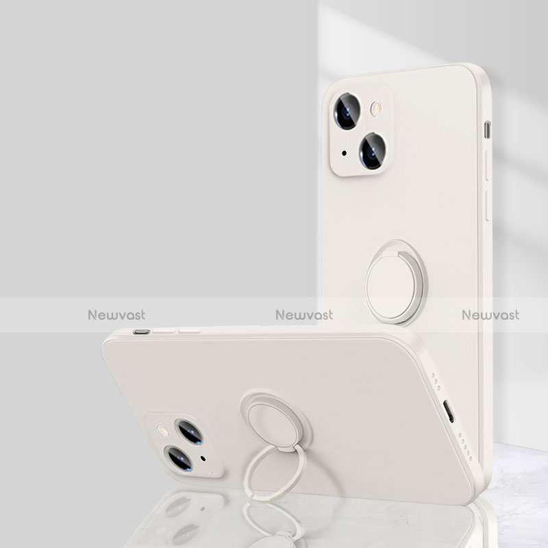 Ultra-thin Silicone Gel Soft Case Cover with Magnetic Finger Ring Stand G01 for Apple iPhone 13 Mini White