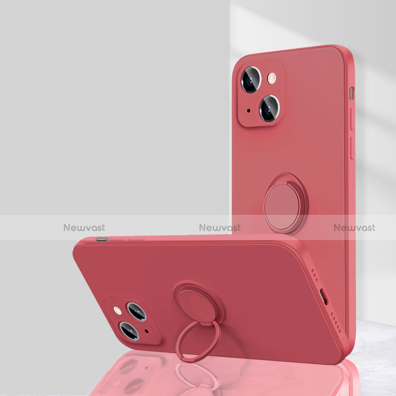 Ultra-thin Silicone Gel Soft Case Cover with Magnetic Finger Ring Stand G01 for Apple iPhone 13 Red