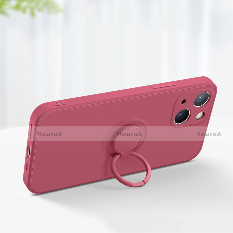 Ultra-thin Silicone Gel Soft Case Cover with Magnetic Finger Ring Stand G02 for Apple iPhone 13