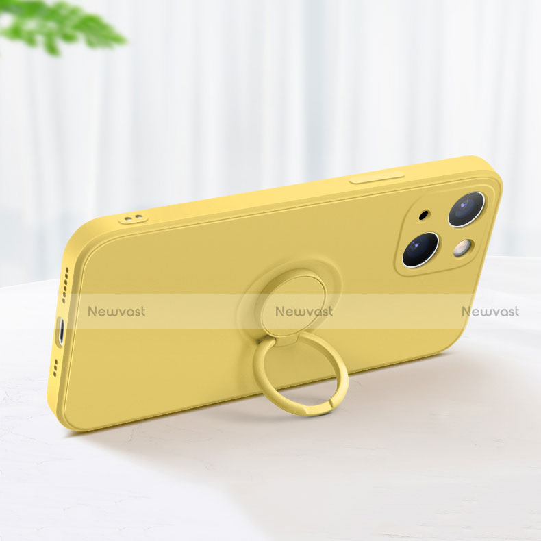 Ultra-thin Silicone Gel Soft Case Cover with Magnetic Finger Ring Stand G02 for Apple iPhone 14