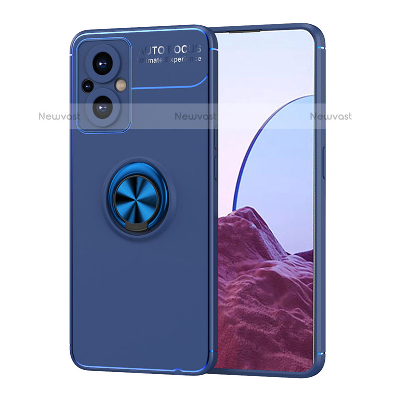 Ultra-thin Silicone Gel Soft Case Cover with Magnetic Finger Ring Stand JM1 for OnePlus Nord N20 5G Blue