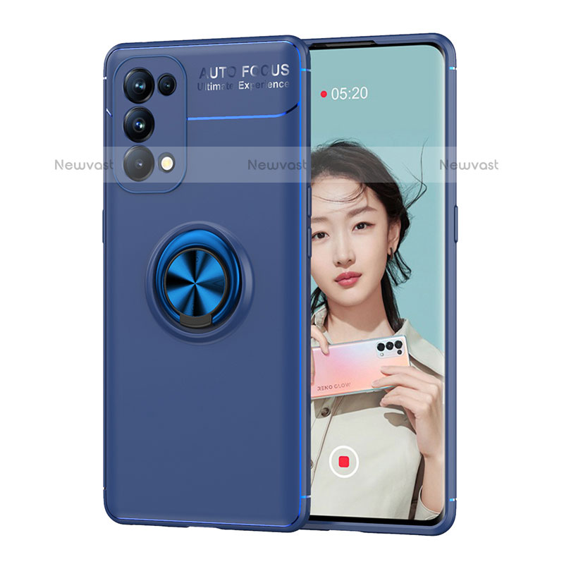 Ultra-thin Silicone Gel Soft Case Cover with Magnetic Finger Ring Stand JM1 for OnePlus Nord N200 5G Blue