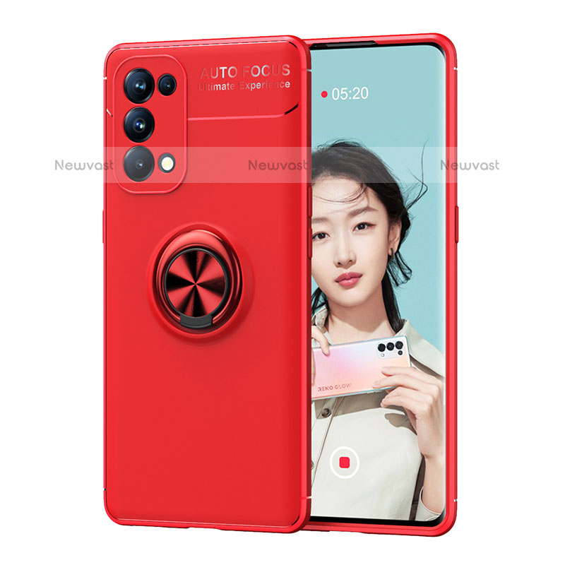 Ultra-thin Silicone Gel Soft Case Cover with Magnetic Finger Ring Stand JM1 for OnePlus Nord N200 5G Red
