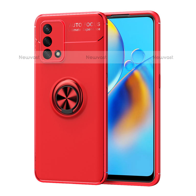 Ultra-thin Silicone Gel Soft Case Cover with Magnetic Finger Ring Stand JM1 for Oppo A74 4G Red