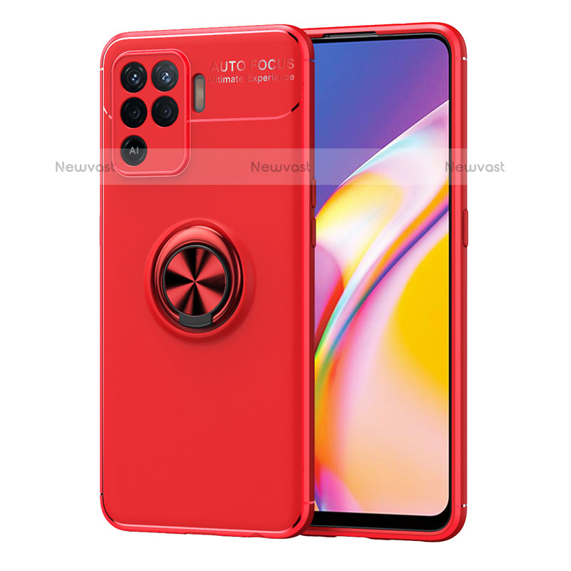 Ultra-thin Silicone Gel Soft Case Cover with Magnetic Finger Ring Stand JM1 for Oppo A94 4G Red