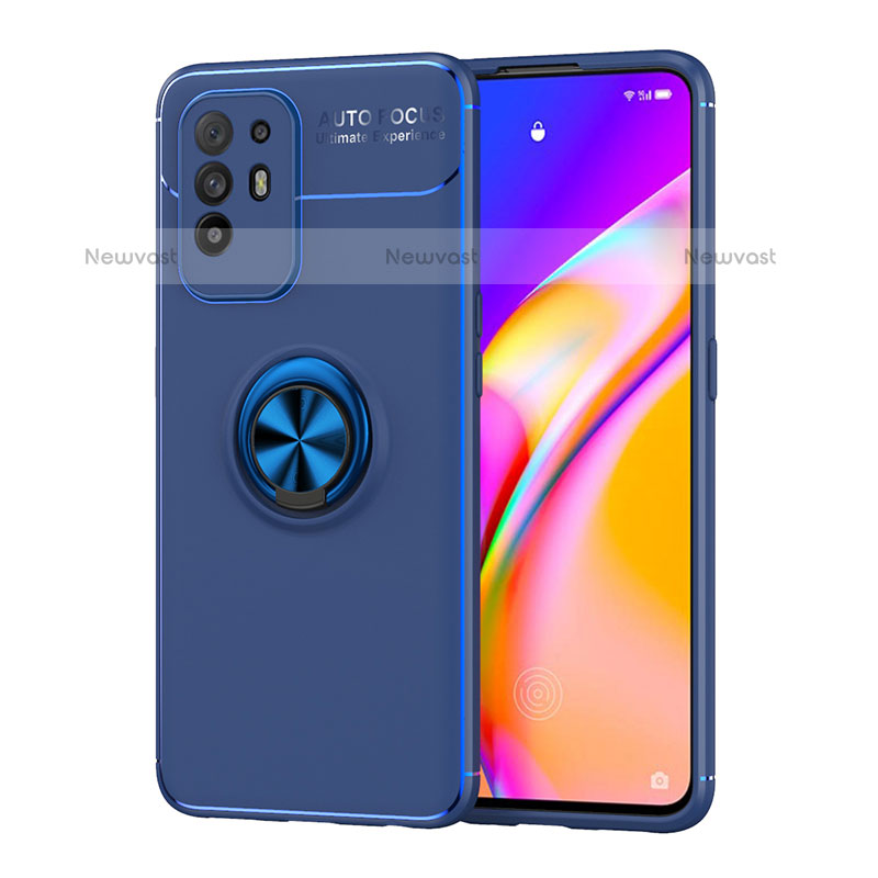 Ultra-thin Silicone Gel Soft Case Cover with Magnetic Finger Ring Stand JM1 for Oppo F19 Pro+ Plus 5G Blue