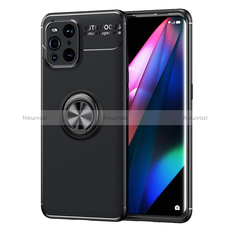 Ultra-thin Silicone Gel Soft Case Cover with Magnetic Finger Ring Stand JM1 for Oppo Find X3 5G