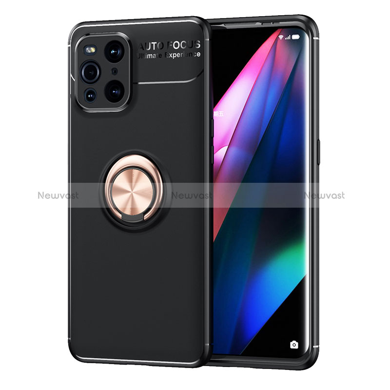 Ultra-thin Silicone Gel Soft Case Cover with Magnetic Finger Ring Stand JM1 for Oppo Find X3 5G
