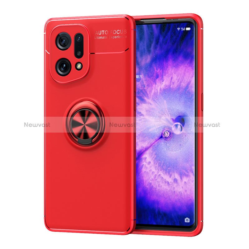 Ultra-thin Silicone Gel Soft Case Cover with Magnetic Finger Ring Stand JM1 for Oppo Find X5 5G