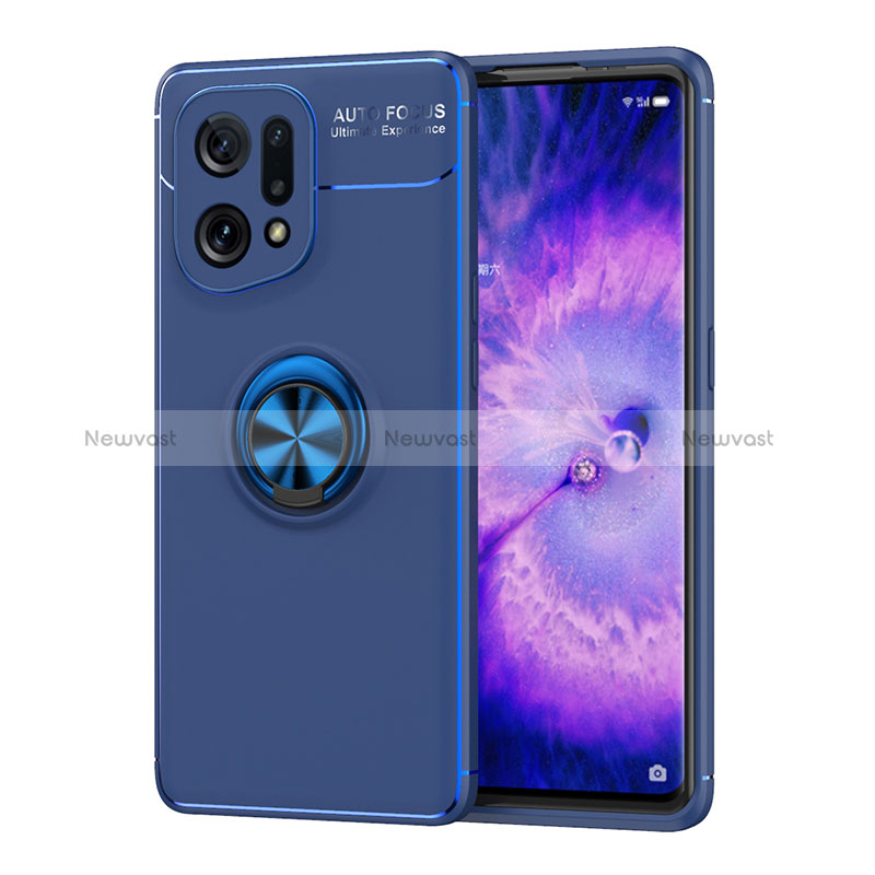 Ultra-thin Silicone Gel Soft Case Cover with Magnetic Finger Ring Stand JM1 for Oppo Find X5 5G Blue