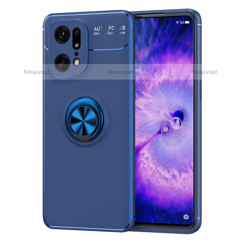Ultra-thin Silicone Gel Soft Case Cover with Magnetic Finger Ring Stand JM1 for Oppo Find X5 Pro 5G