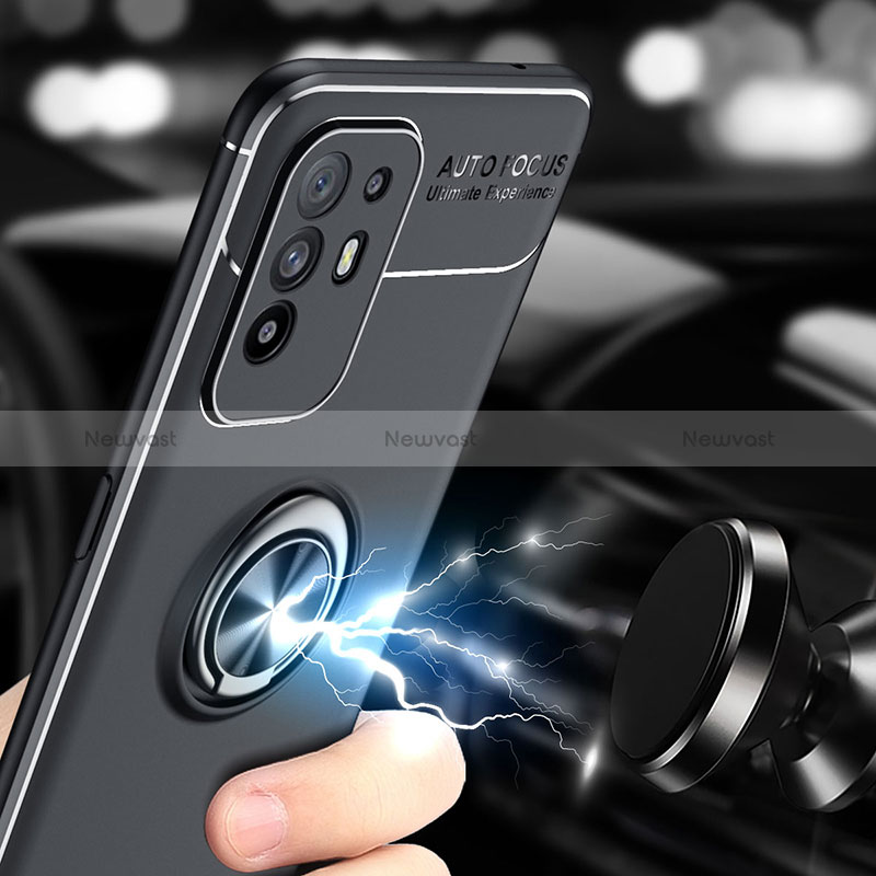 Ultra-thin Silicone Gel Soft Case Cover with Magnetic Finger Ring Stand JM1 for Oppo Reno5 Z 5G