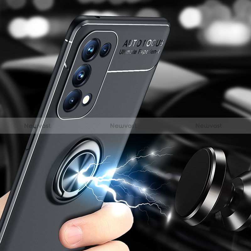 Ultra-thin Silicone Gel Soft Case Cover with Magnetic Finger Ring Stand JM1 for Oppo Reno6 Pro 5G