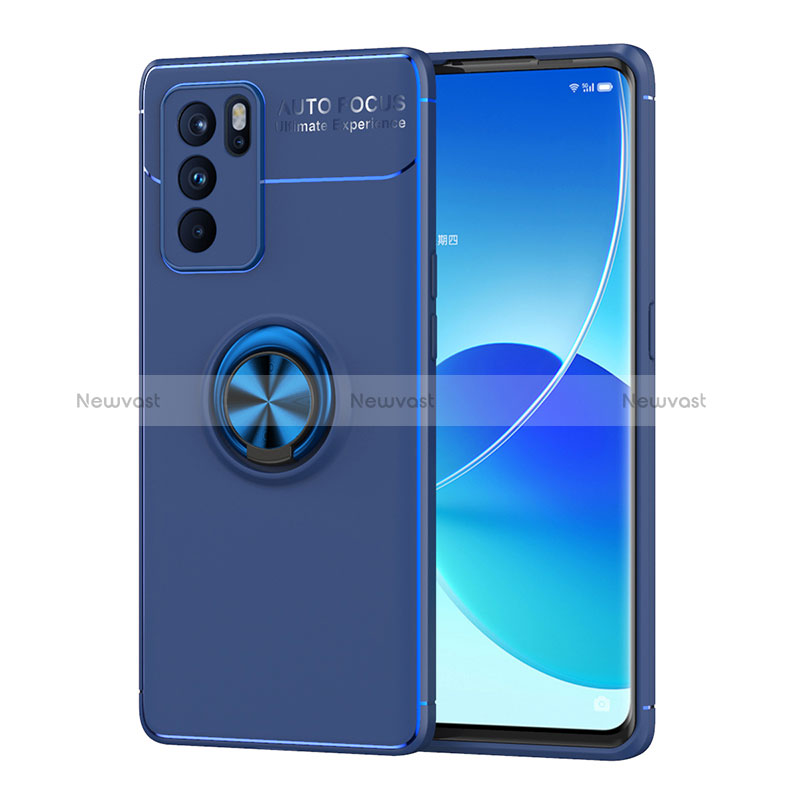 Ultra-thin Silicone Gel Soft Case Cover with Magnetic Finger Ring Stand JM1 for Oppo Reno6 Pro 5G India
