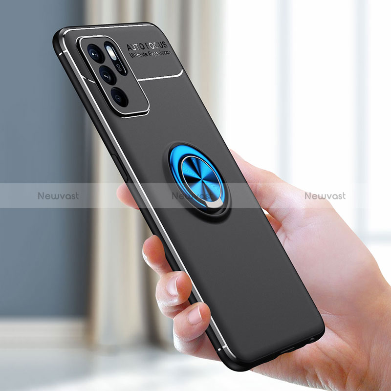 Ultra-thin Silicone Gel Soft Case Cover with Magnetic Finger Ring Stand JM1 for Oppo Reno6 Z 5G