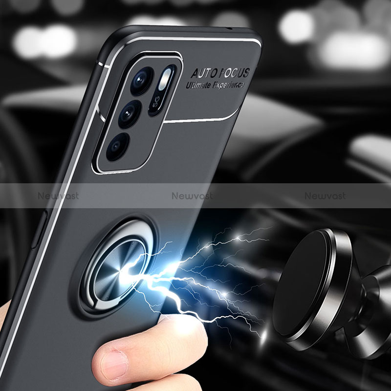 Ultra-thin Silicone Gel Soft Case Cover with Magnetic Finger Ring Stand JM1 for Oppo Reno6 Z 5G