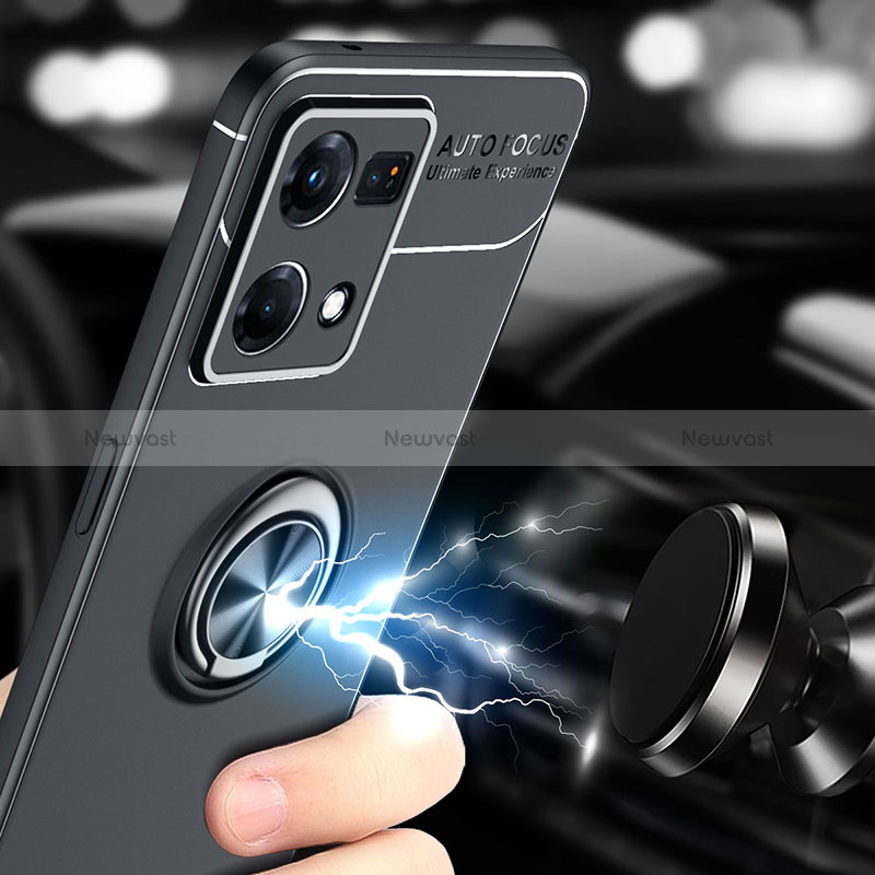 Ultra-thin Silicone Gel Soft Case Cover with Magnetic Finger Ring Stand JM1 for Oppo Reno7 4G