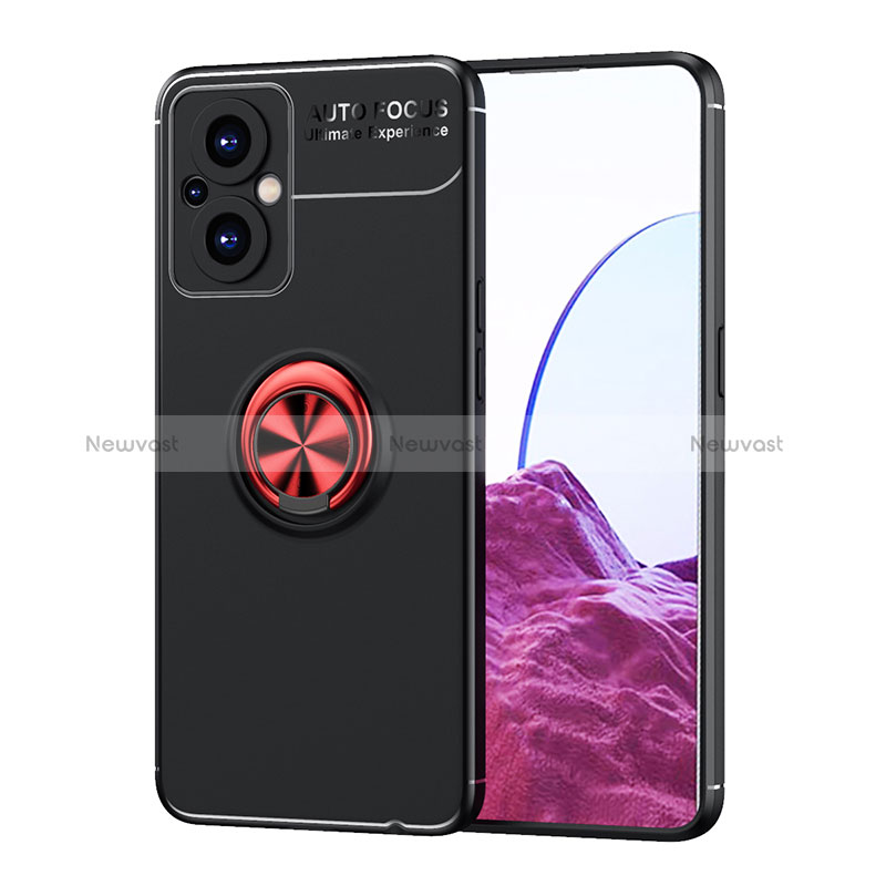 Ultra-thin Silicone Gel Soft Case Cover with Magnetic Finger Ring Stand JM1 for Oppo Reno7 Lite 5G Red and Black