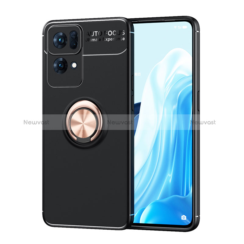 Ultra-thin Silicone Gel Soft Case Cover with Magnetic Finger Ring Stand JM1 for Oppo Reno7 Pro 5G