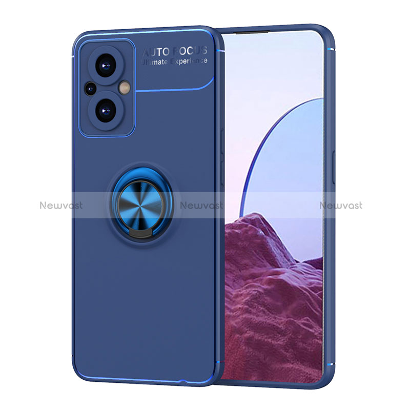 Ultra-thin Silicone Gel Soft Case Cover with Magnetic Finger Ring Stand JM1 for Oppo Reno7 Z 5G Blue