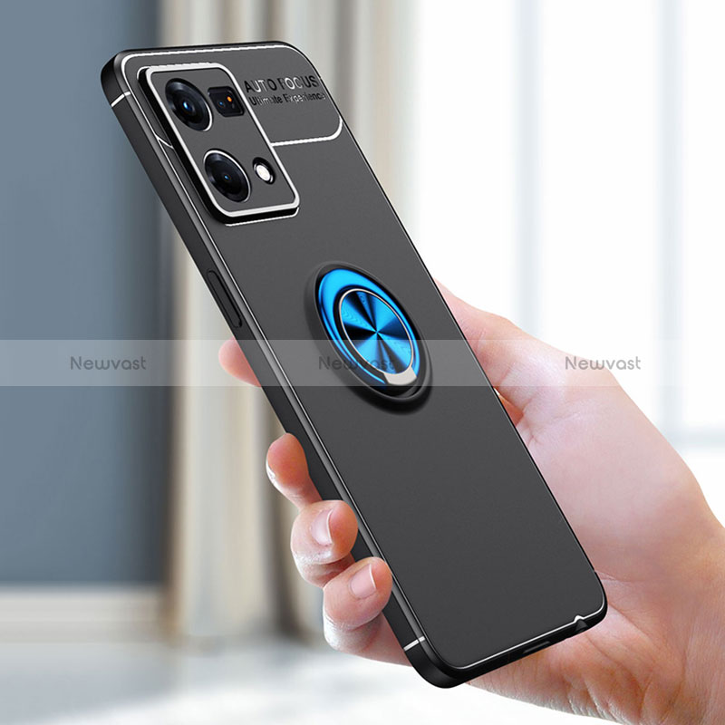 Ultra-thin Silicone Gel Soft Case Cover with Magnetic Finger Ring Stand JM1 for Oppo Reno8 4G