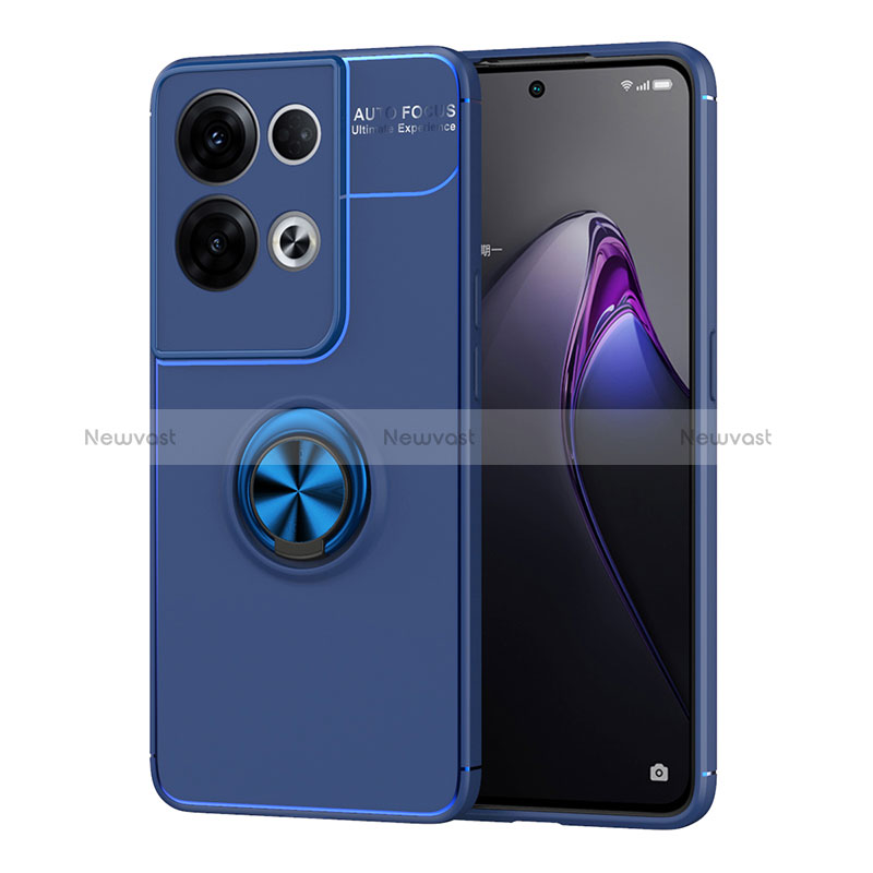 Ultra-thin Silicone Gel Soft Case Cover with Magnetic Finger Ring Stand JM1 for Oppo Reno8 5G Blue