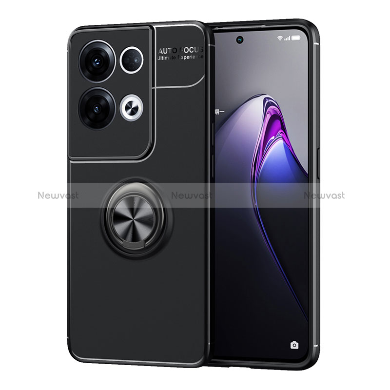 Ultra-thin Silicone Gel Soft Case Cover with Magnetic Finger Ring Stand JM1 for Oppo Reno8 Pro 5G