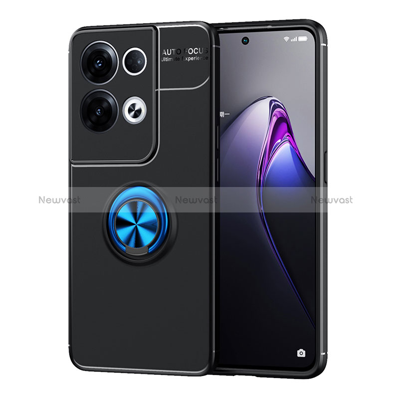 Ultra-thin Silicone Gel Soft Case Cover with Magnetic Finger Ring Stand JM1 for Oppo Reno8 Pro+ Plus 5G Blue and Black