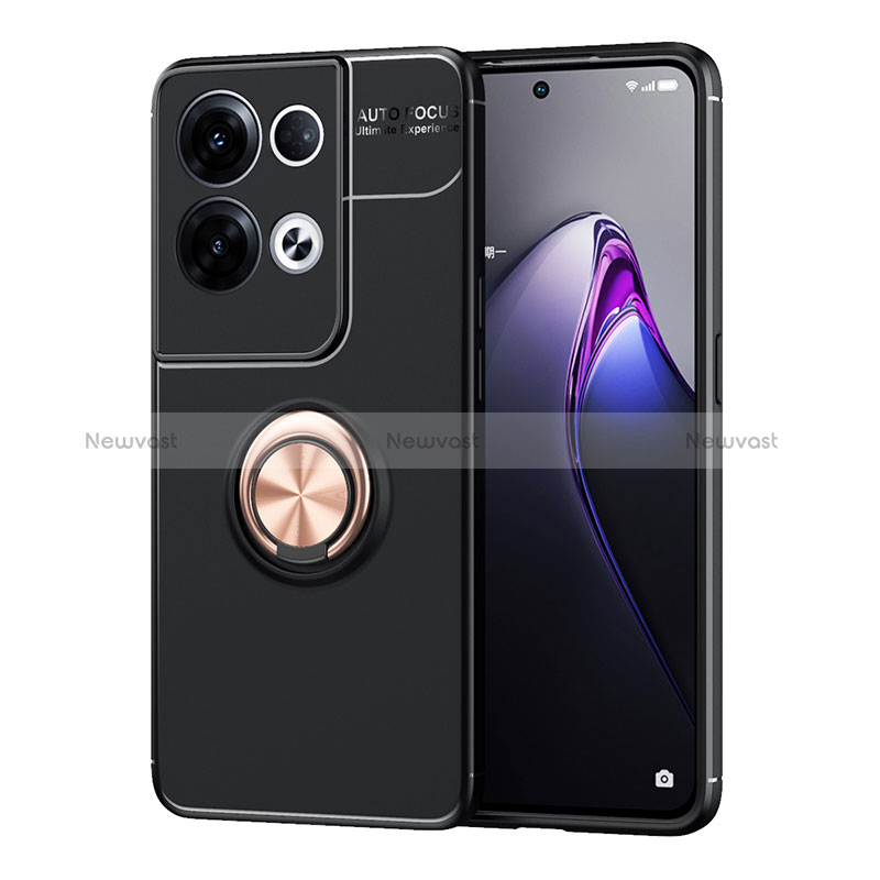 Ultra-thin Silicone Gel Soft Case Cover with Magnetic Finger Ring Stand JM1 for Oppo Reno8 Pro+ Plus 5G Gold and Black