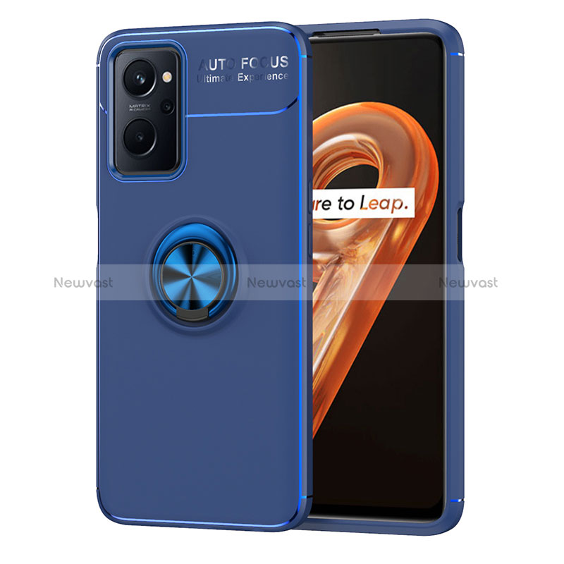 Ultra-thin Silicone Gel Soft Case Cover with Magnetic Finger Ring Stand JM1 for Realme 9i 4G Blue