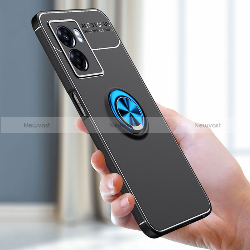 Ultra-thin Silicone Gel Soft Case Cover with Magnetic Finger Ring Stand JM1 for Realme V23 5G