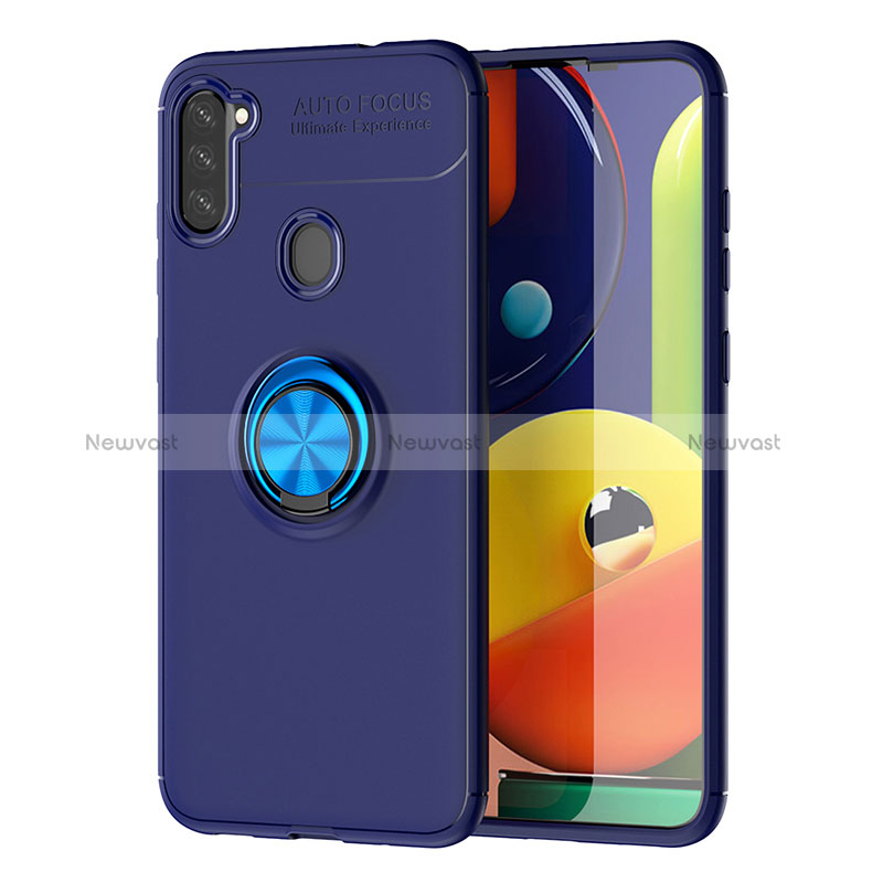 Ultra-thin Silicone Gel Soft Case Cover with Magnetic Finger Ring Stand JM1 for Samsung Galaxy A11 Blue