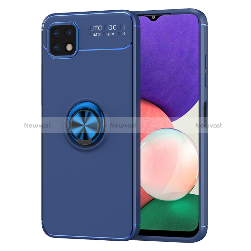 Ultra-thin Silicone Gel Soft Case Cover with Magnetic Finger Ring Stand JM1 for Samsung Galaxy A22 5G