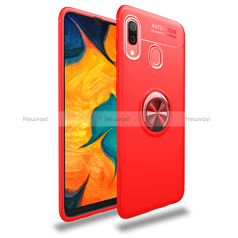 Ultra-thin Silicone Gel Soft Case Cover with Magnetic Finger Ring Stand JM1 for Samsung Galaxy A40 Red