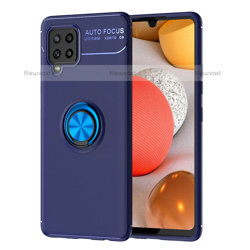 Ultra-thin Silicone Gel Soft Case Cover with Magnetic Finger Ring Stand JM1 for Samsung Galaxy A42 5G Blue