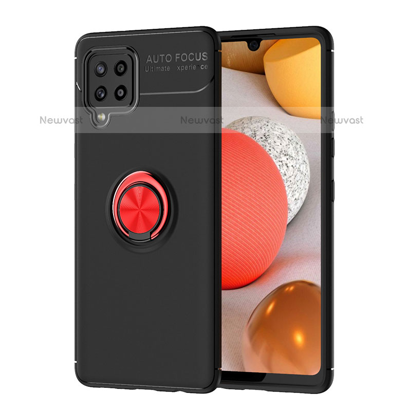Ultra-thin Silicone Gel Soft Case Cover with Magnetic Finger Ring Stand JM1 for Samsung Galaxy A42 5G Red and Black